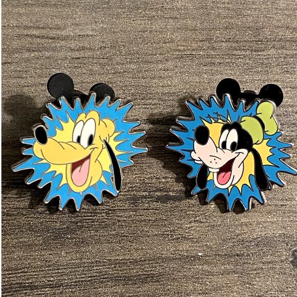 Disney Parks 2010 Collection Blue Starburst Splash (set of 2) Goofy & Pluto Pins - Picture 1 of 7